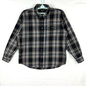 Smith's Work Wear Men's Long Sleeve Black Tan Plaid Shirt Size XL